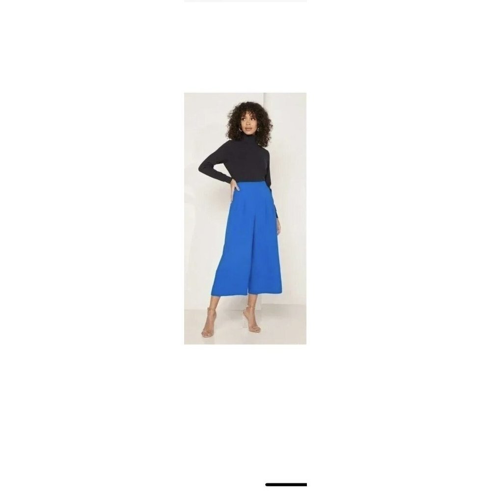 Ted Baker 2 Womens Zettah Pleated Culottes Pants Blue High Rise Pockets 6 New
